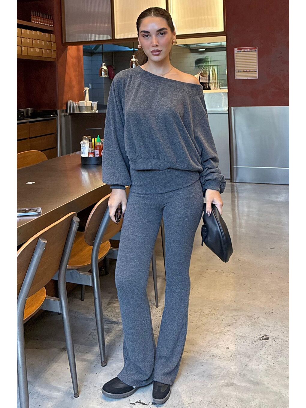 Antrasit Bluz Pantolon İkili Takım Mg2289-8