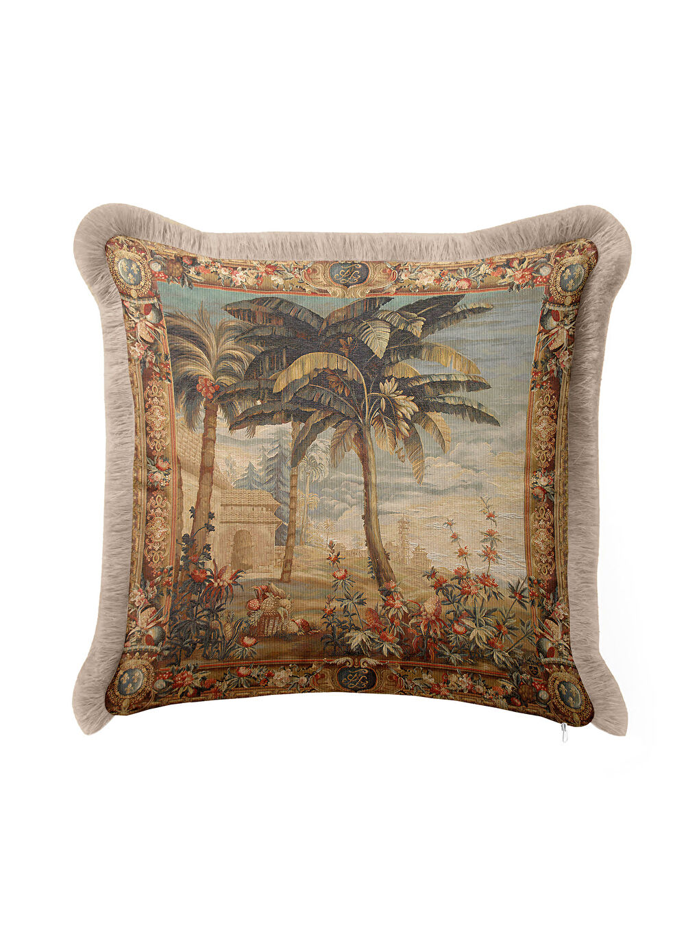 Karışık Barok Lüks Saray Saçaklı Yastık Kılıfı - Antik Egzotik Doğal Vintage Krem Püsküllü Kırlent Kılıfı-4