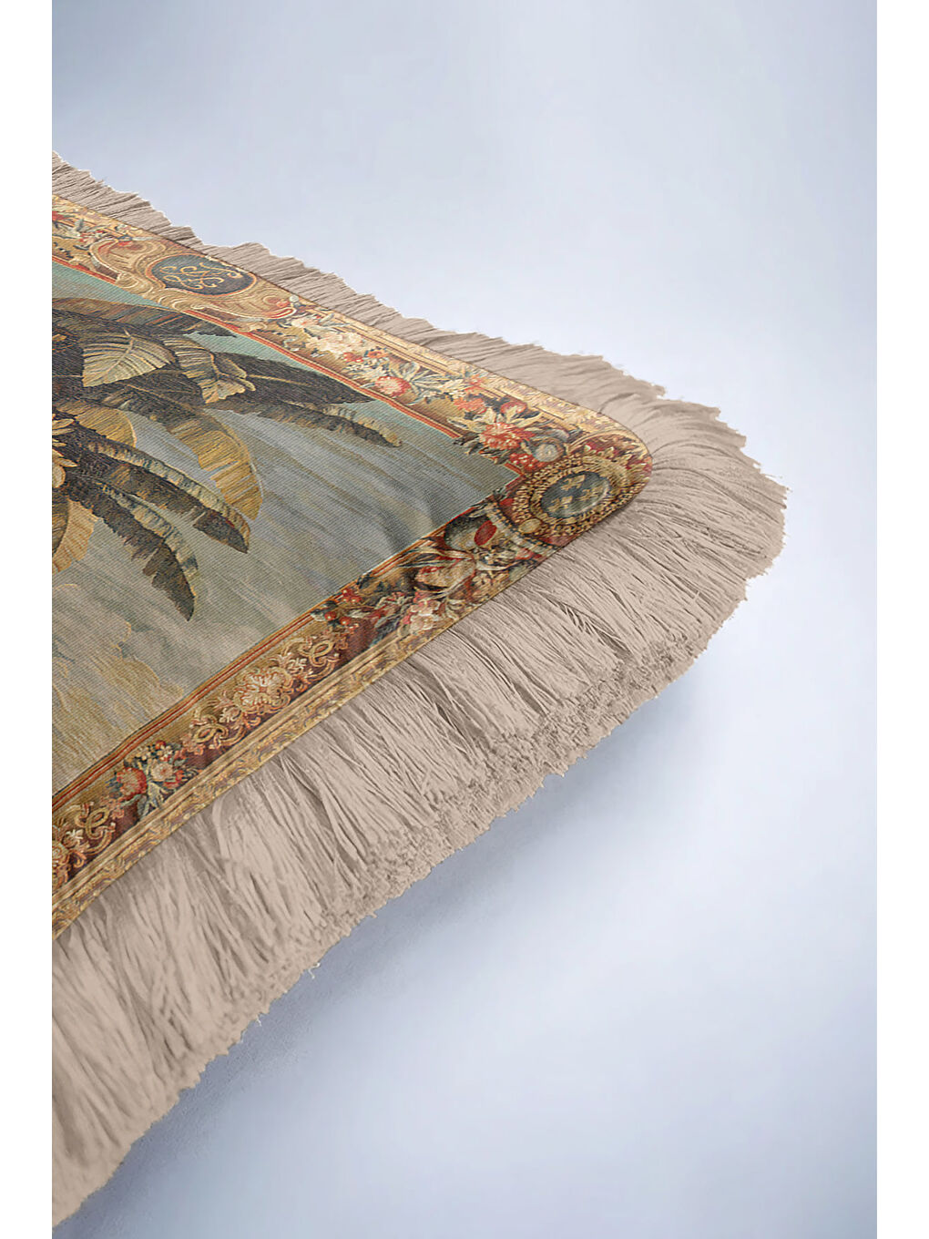 Karışık Barok Lüks Saray Saçaklı Yastık Kılıfı - Antik Egzotik Doğal Vintage Krem Püsküllü Kırlent Kılıfı-6