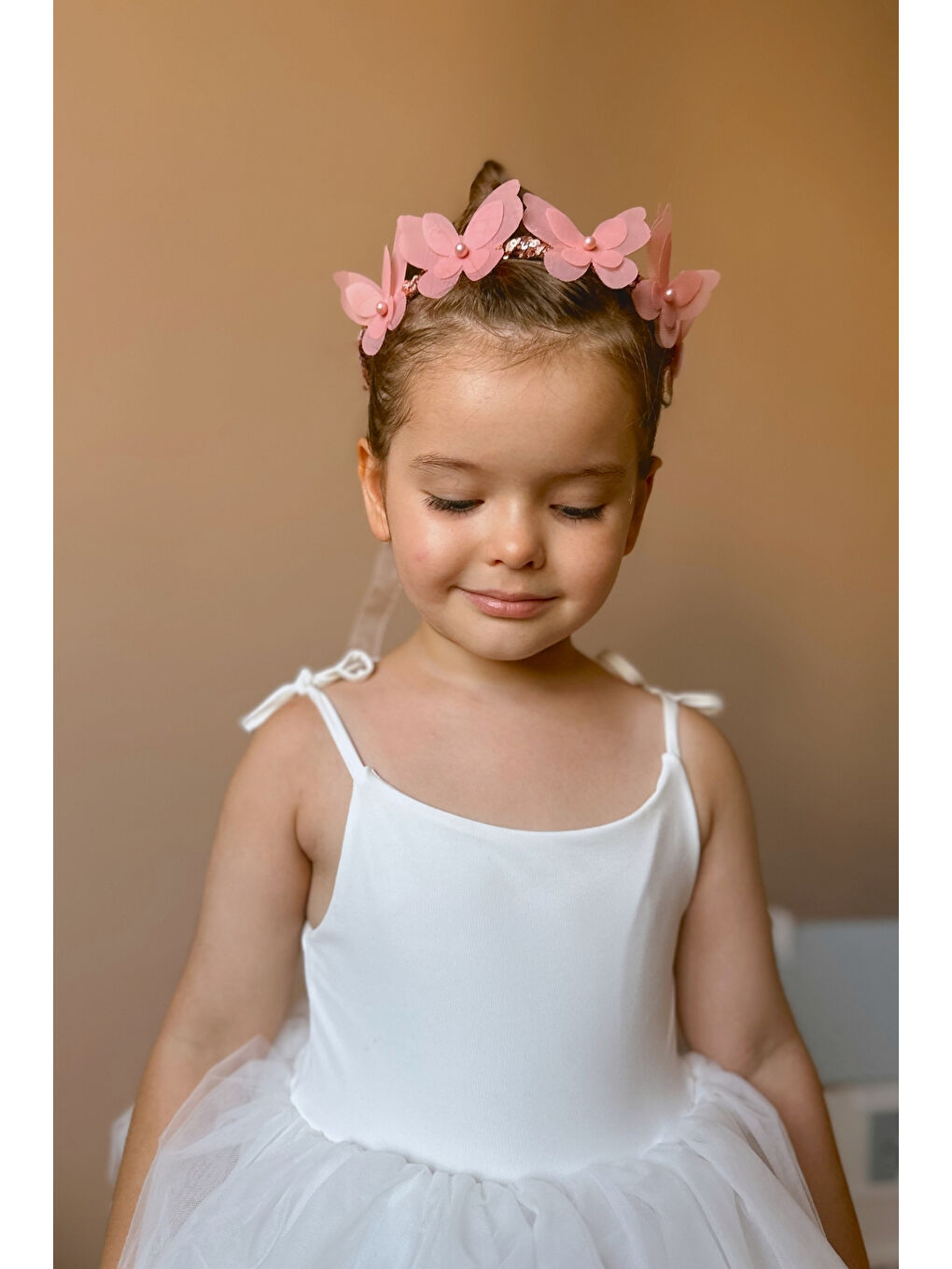 Pembe Rose Kelebekli Kız Çocuk Helen Taç-1