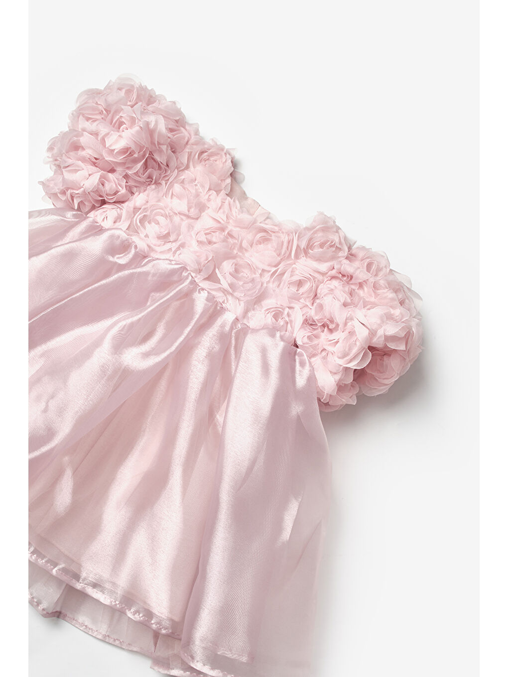 Pembe Gülkurusu Gül Detaylı Tül Etekli Kız Çocuk Elbise - Nelia-1