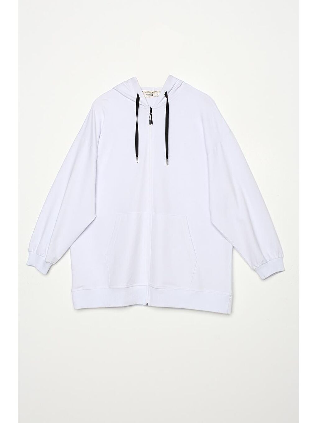 Beyaz Oversize Kapüşonlu Sweat Hırka-5