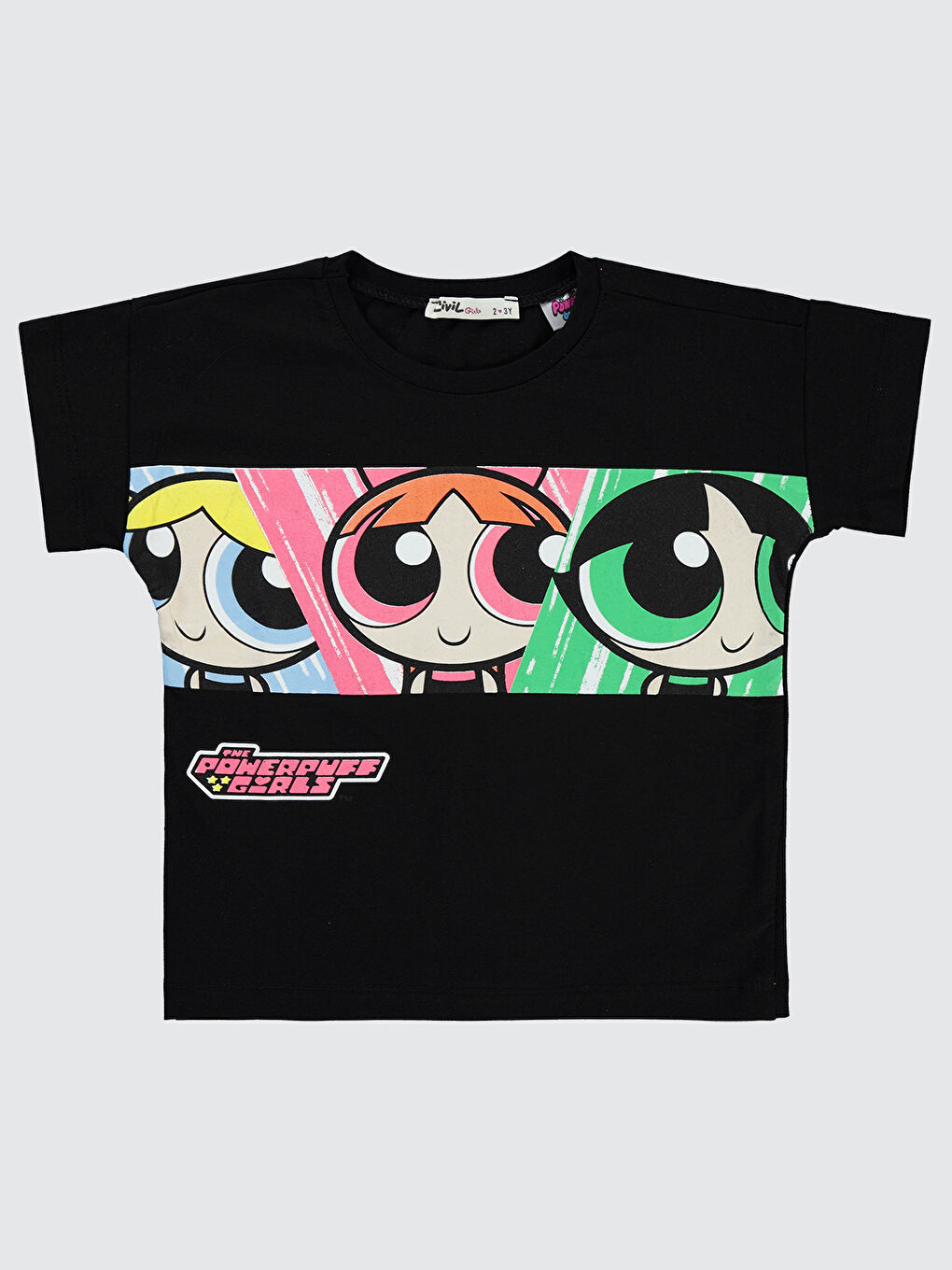 Civil Powerpuff Girls Kız Çocuk Tişört 2-5 Yaş Siyah