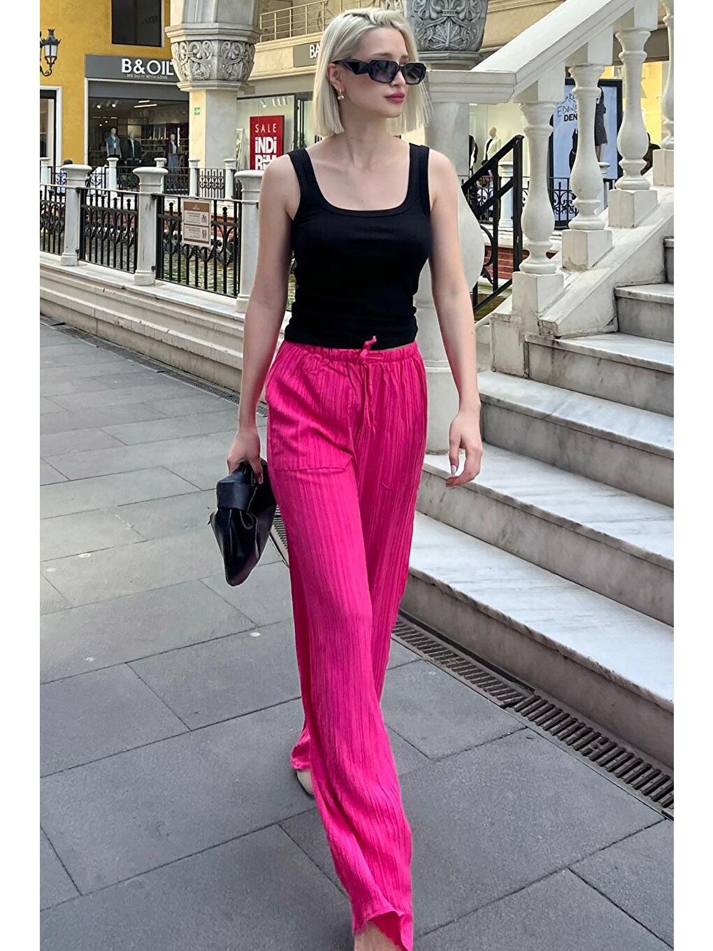 Fuşya Kahverengi Cepli Bol Paça Kadın Pantolon Mg1882-1