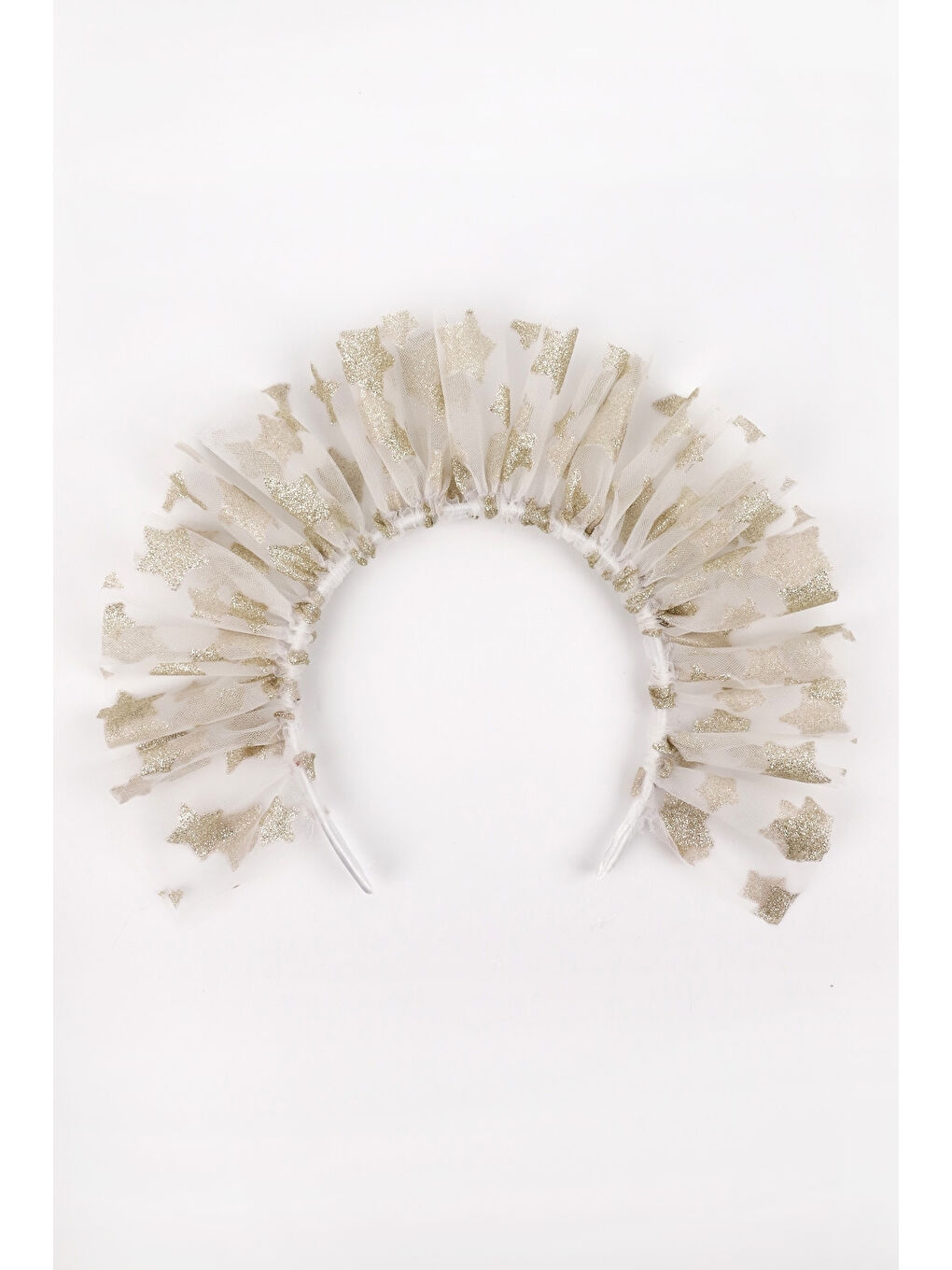 Beyaz Üzeri Büyük Yıldızlı Kız Çocuk Tül Taç