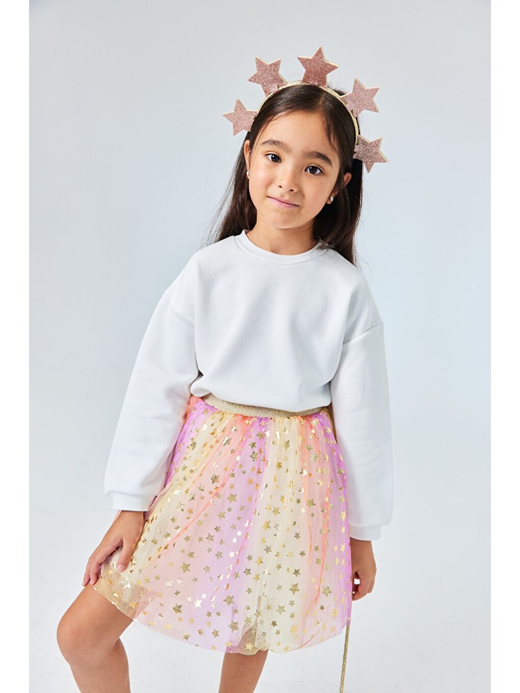 Sarı Yıldız Baskılı Kız Çocuk Tül Etek - Pauline-1