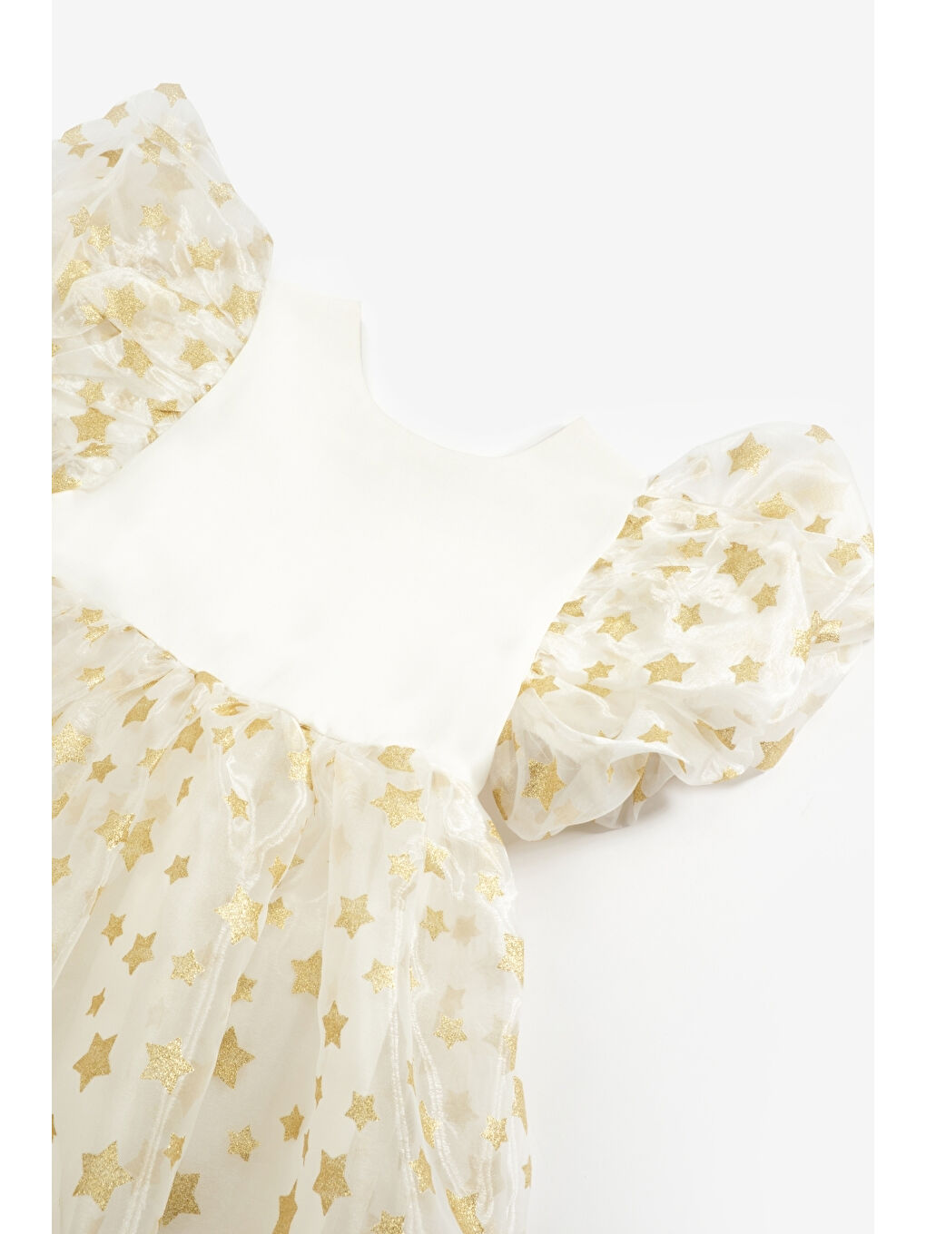 Ekru Yıldızlı Tül Etekli Kız Çocuk Elbise - Elsa-5