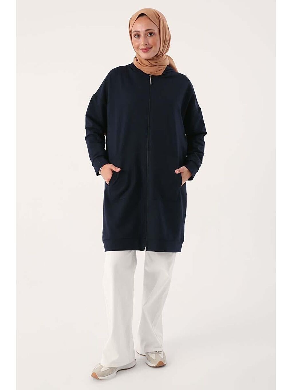Lacivert Kapüşonlu Fermuarlı Sweat Hırka-1