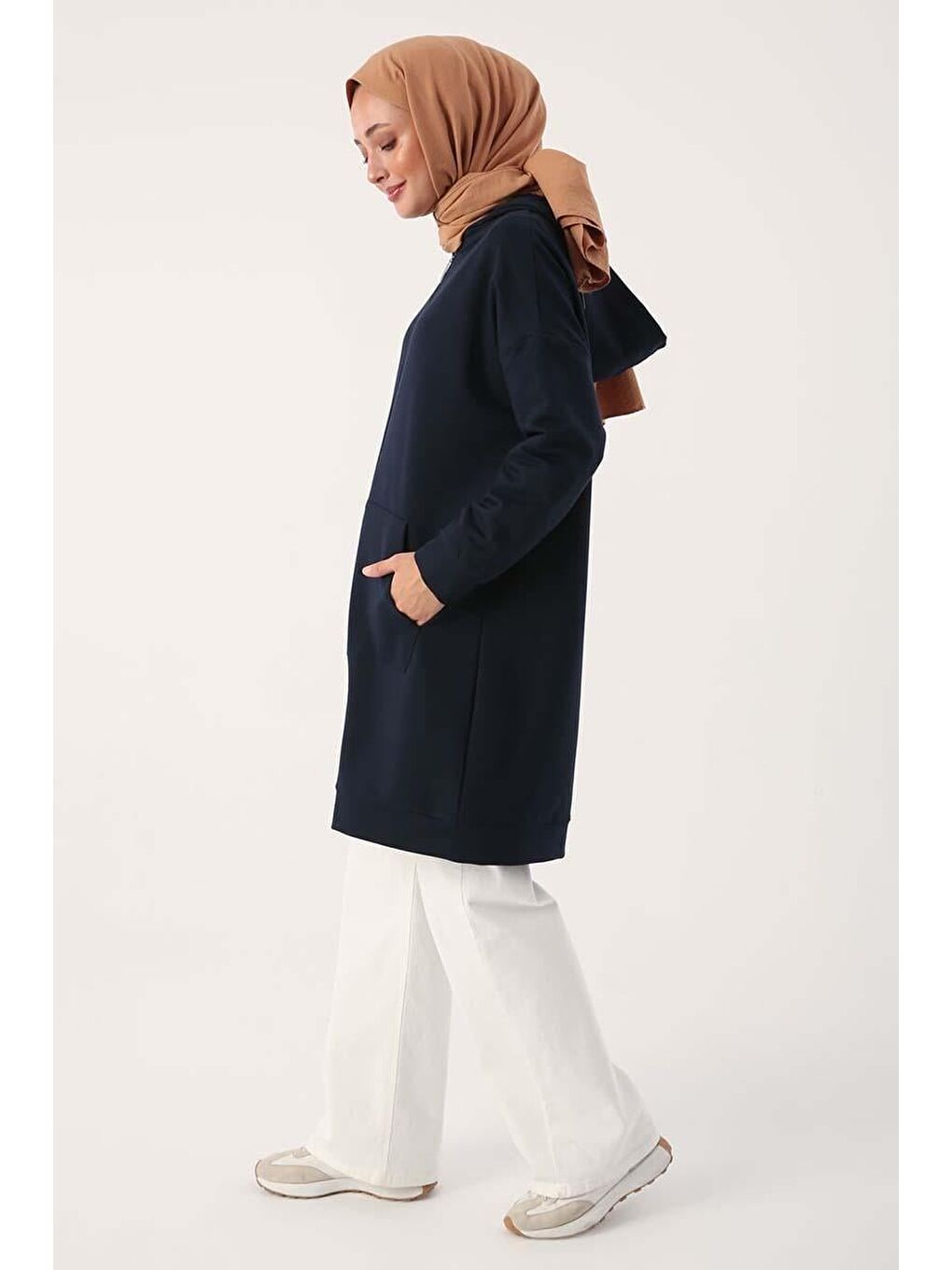 Lacivert Kapüşonlu Fermuarlı Sweat Hırka-2