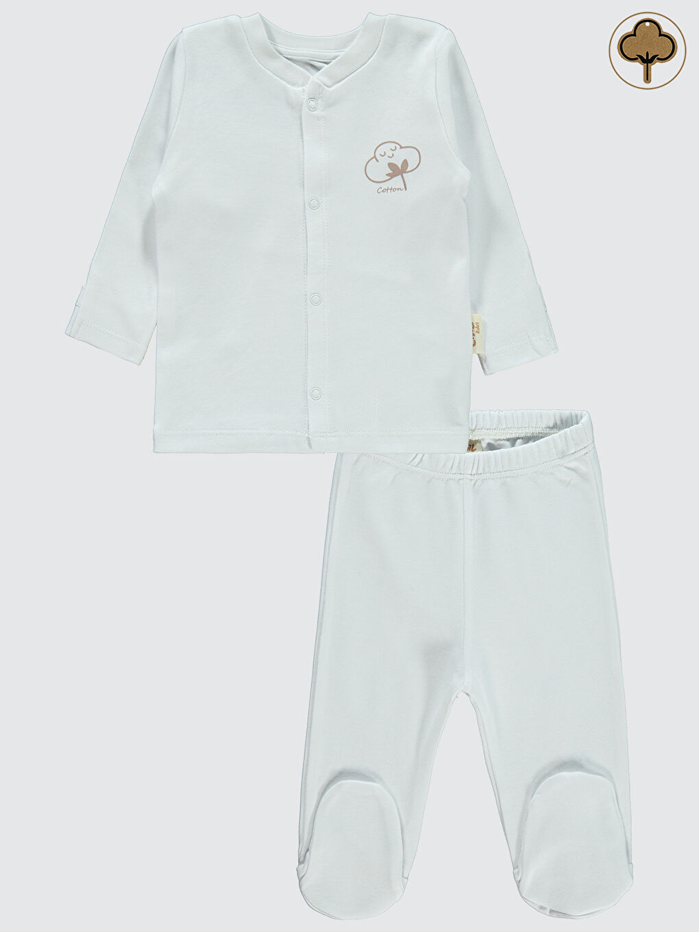 Baby Bebek Organik Pijama Takımı 0-6 Ay Beyaz