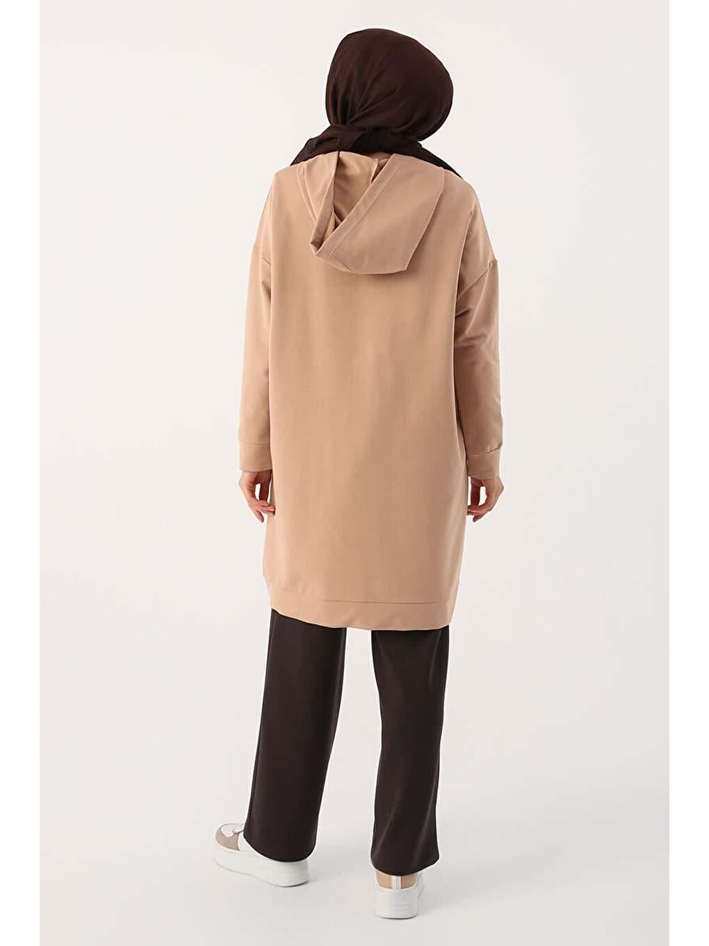 Bej Kapüşonlu Fermuarlı Sweat Hırka-3