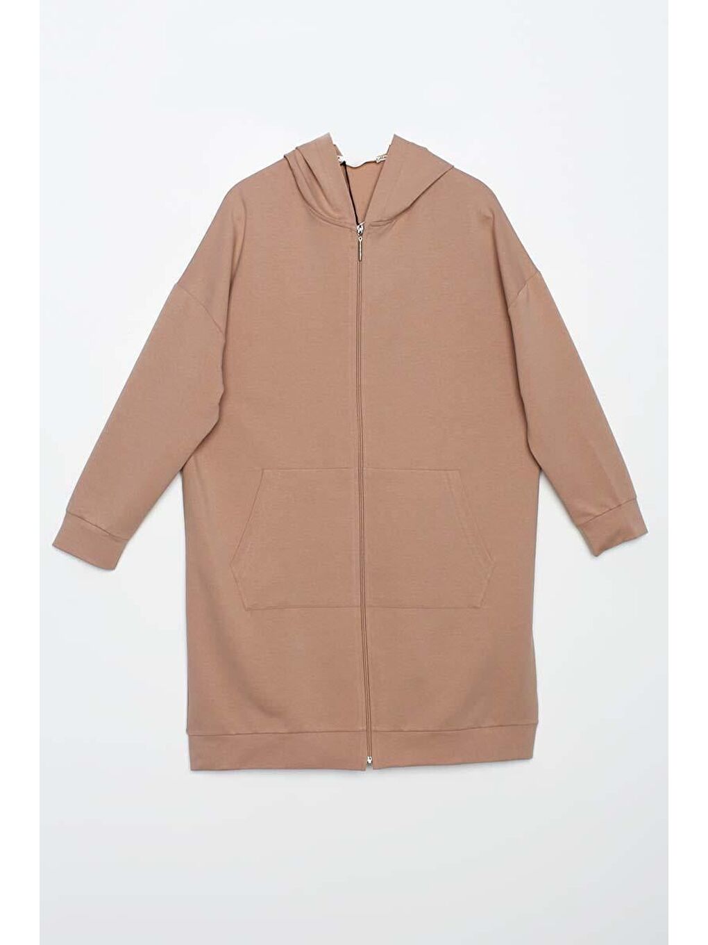 Bej Kapüşonlu Fermuarlı Sweat Hırka-6