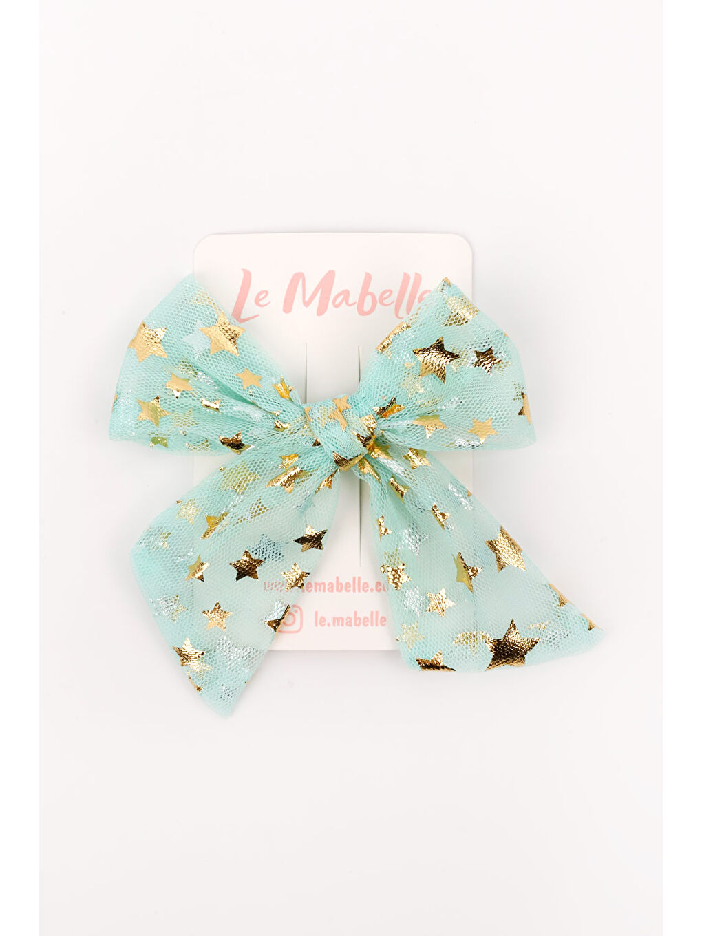 Yeşil Mint Yıldız Baskılı Tül Kız Çocuk Klips Toka