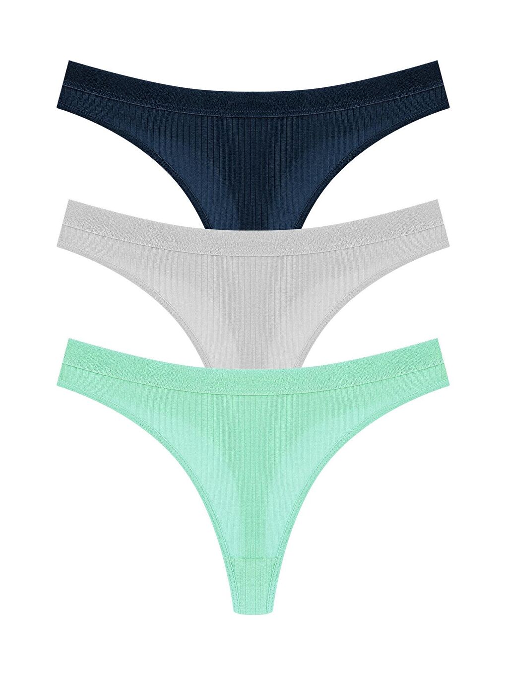 Lacivert Pamuklu Fitilli Dokulu Kadın Tanga Külot 3'lü