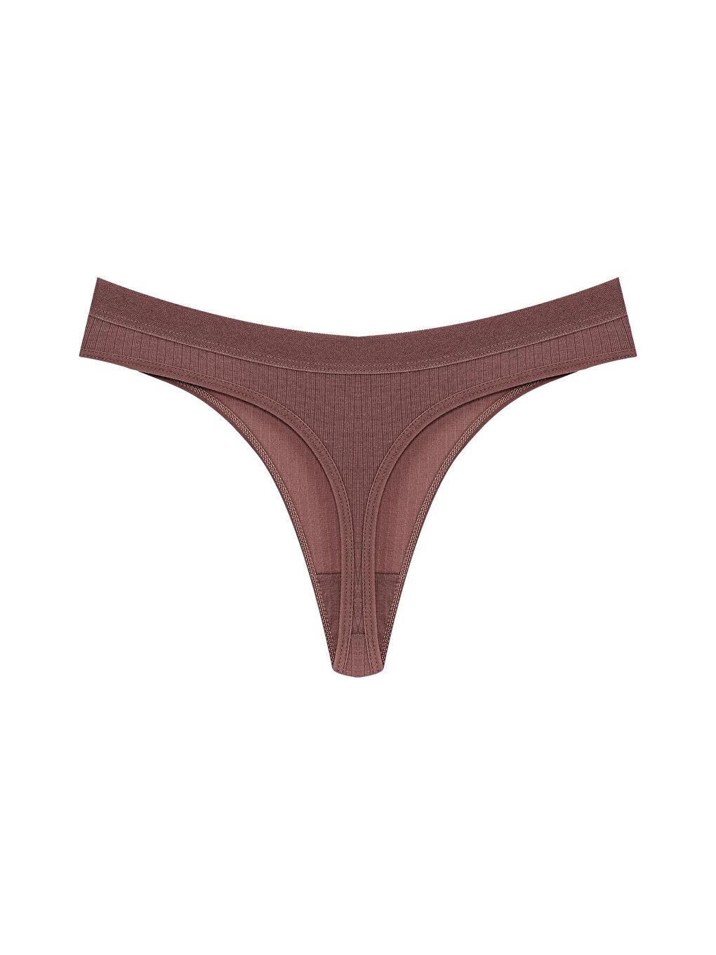 Kahverengi Pamuklu Fitilli Dokulu Kadın Tanga Külot-1