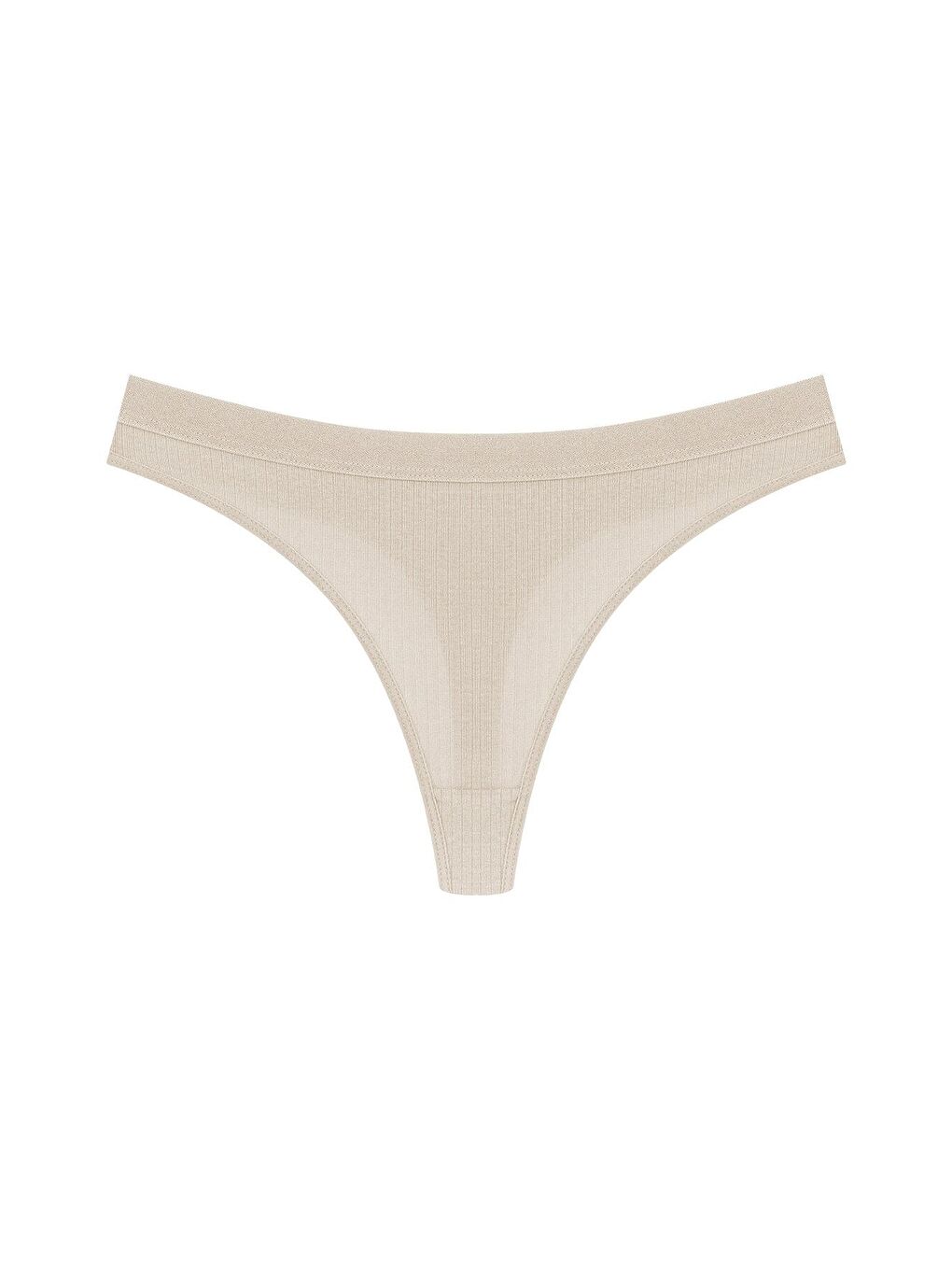 Ekru Pamuklu Fitilli Dokulu Kadın Tanga Külot