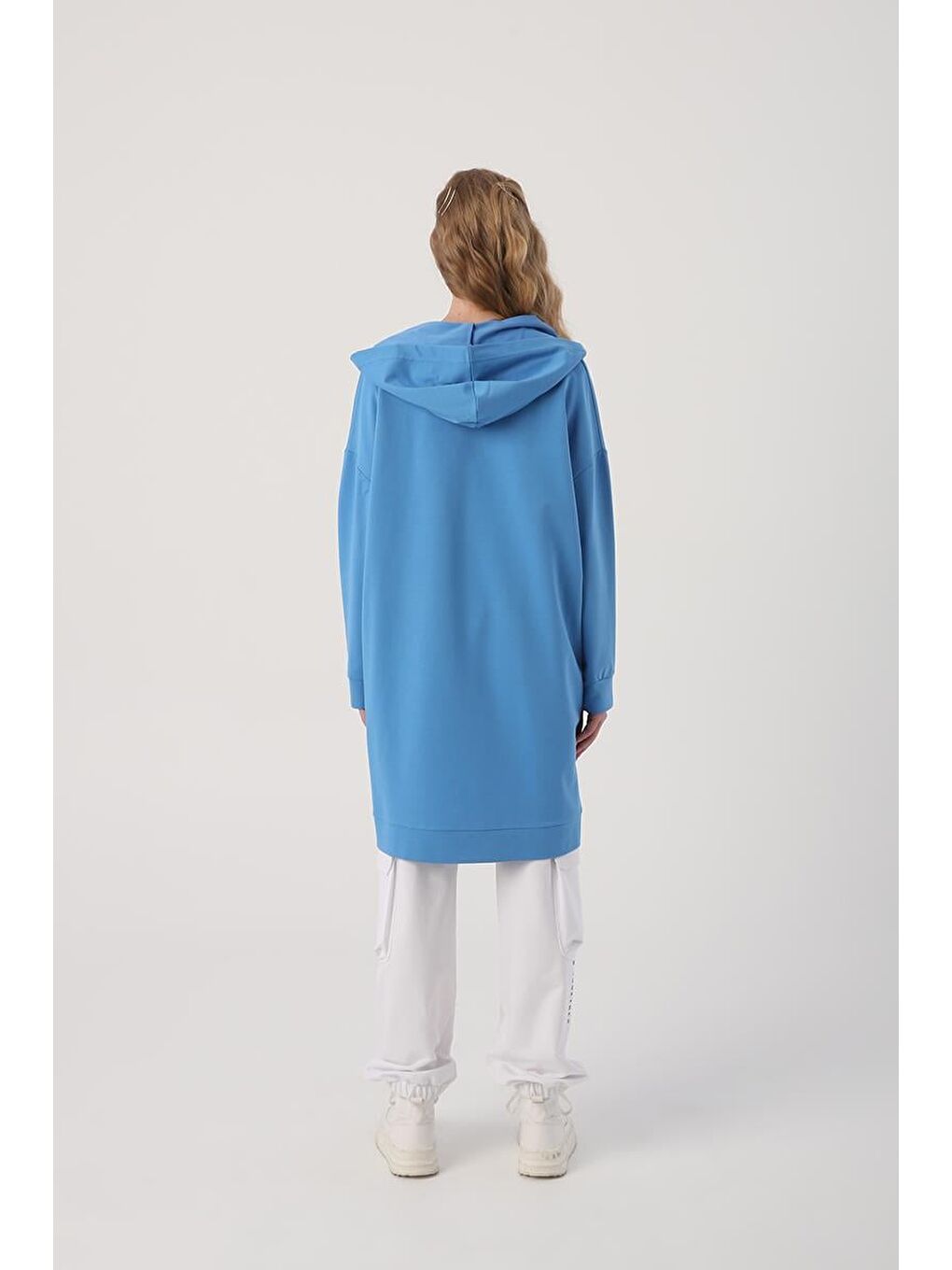 Mavi Saks Kapüşonlu Fermuarlı Sweat Hırka-3