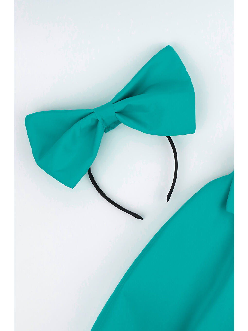 Yeşil Fiyonk Detaylı Kız Çocuk Balon Elbise-4