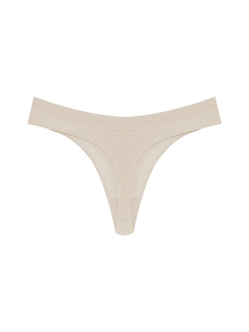 Ekru Pamuklu Fitilli Dokulu Kadın Tanga Külot-1