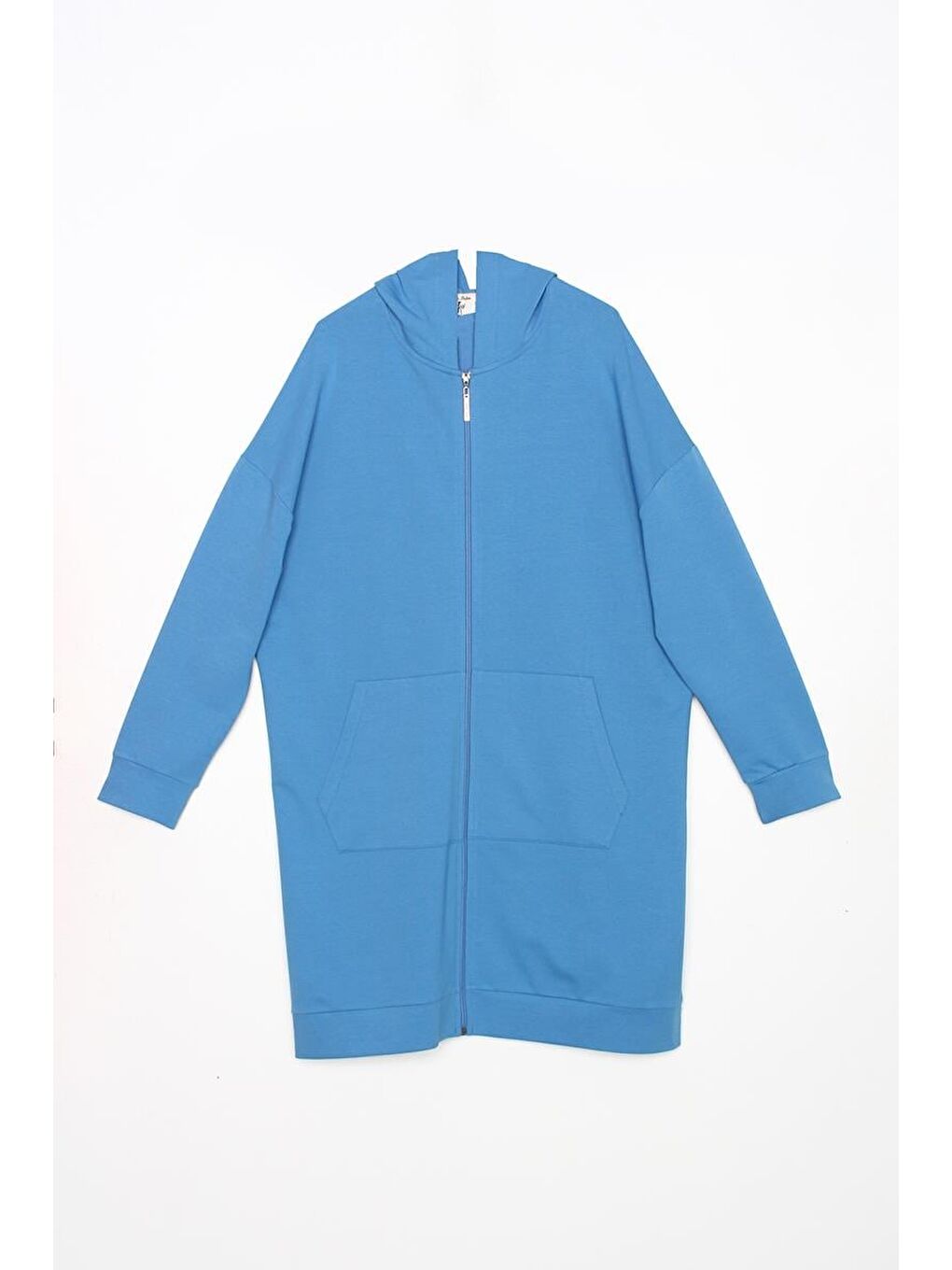 Mavi Saks Kapüşonlu Fermuarlı Sweat Hırka-5
