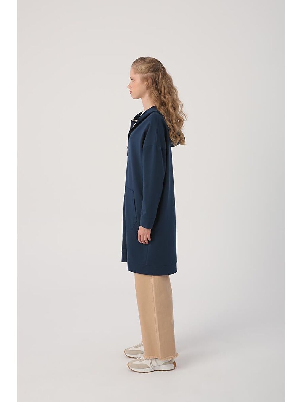 Koyu İndigo Kapüşonlu Fermuarlı Sweat Hırka-2