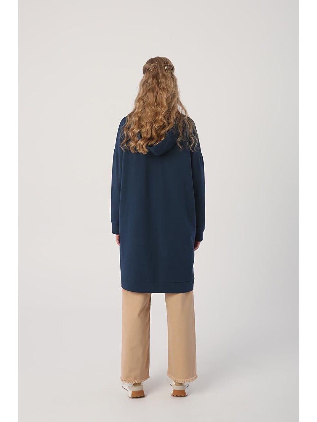 Koyu İndigo Kapüşonlu Fermuarlı Sweat Hırka-3