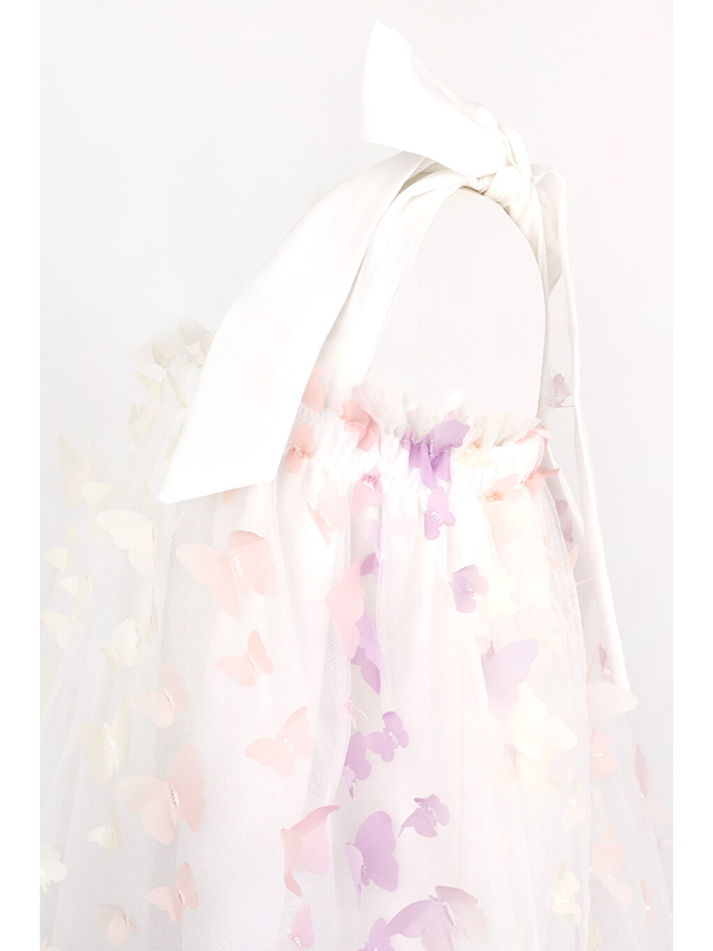 Karışık Çok Renkli Omuzdan Bağlamalı Kelebek Aplikeli Kız Çocuk Elbise - Nikki-6