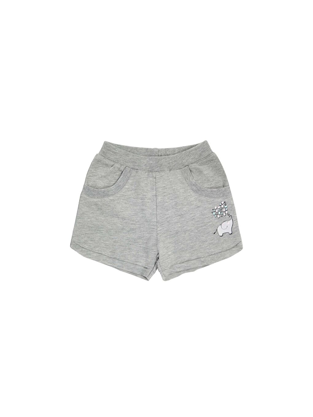 Gri 2 Kız Çocuk İki İplik Fil Baskılı Şort