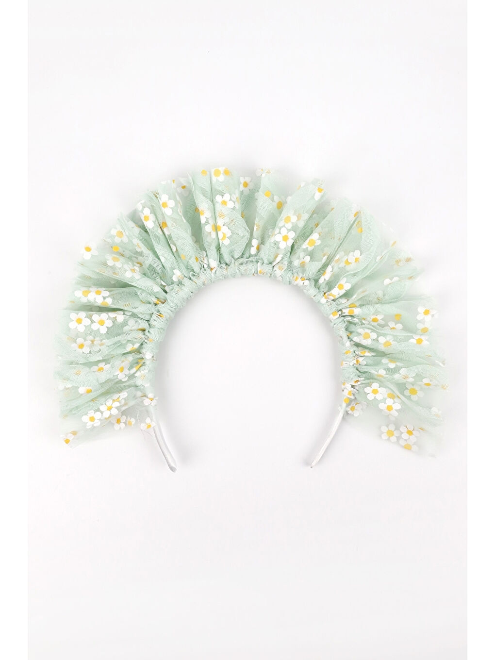 Yeşil Üzeri Papatyalı Kız Çocuk Tül Taç