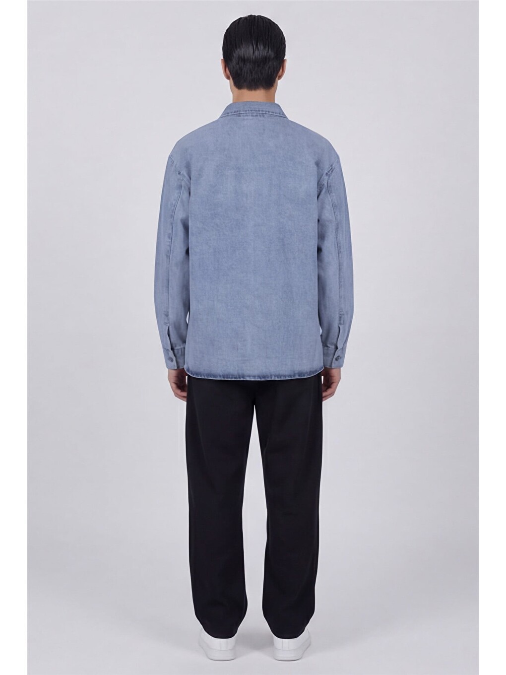 Buz Mavisi Regular Fit Pamuk Cepli Uzun Kollu Denim Ceket Gömlek-3