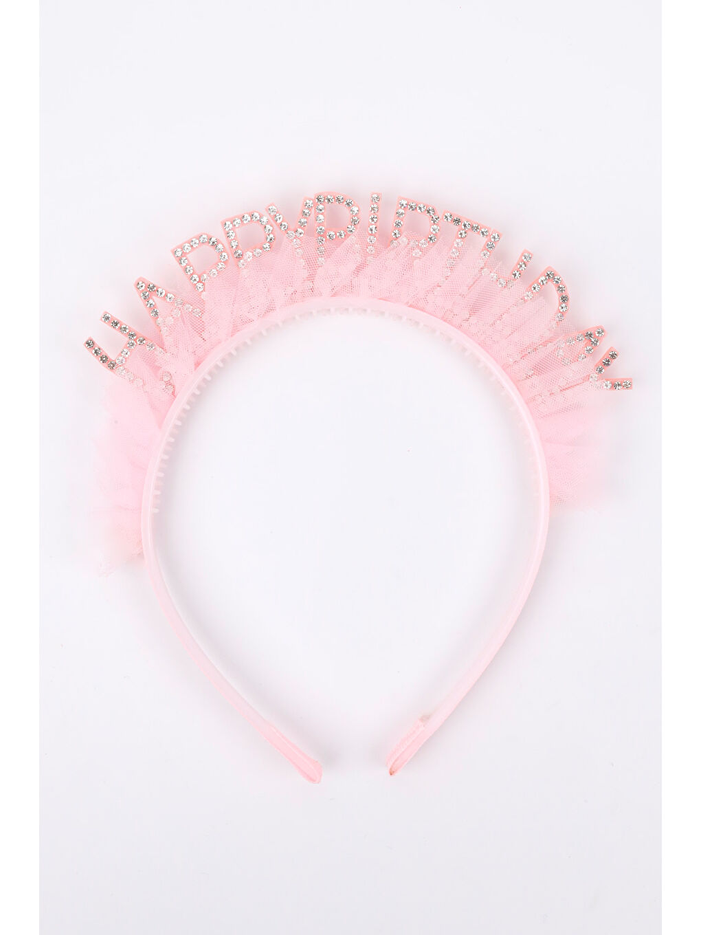 Pembe Tüllü Taşlı Happy Birthday Kız Çocuk Taç