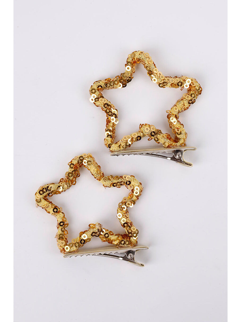 Sarı Altın Payetli Yıldız İkili Kız Çocuk Klips Toka