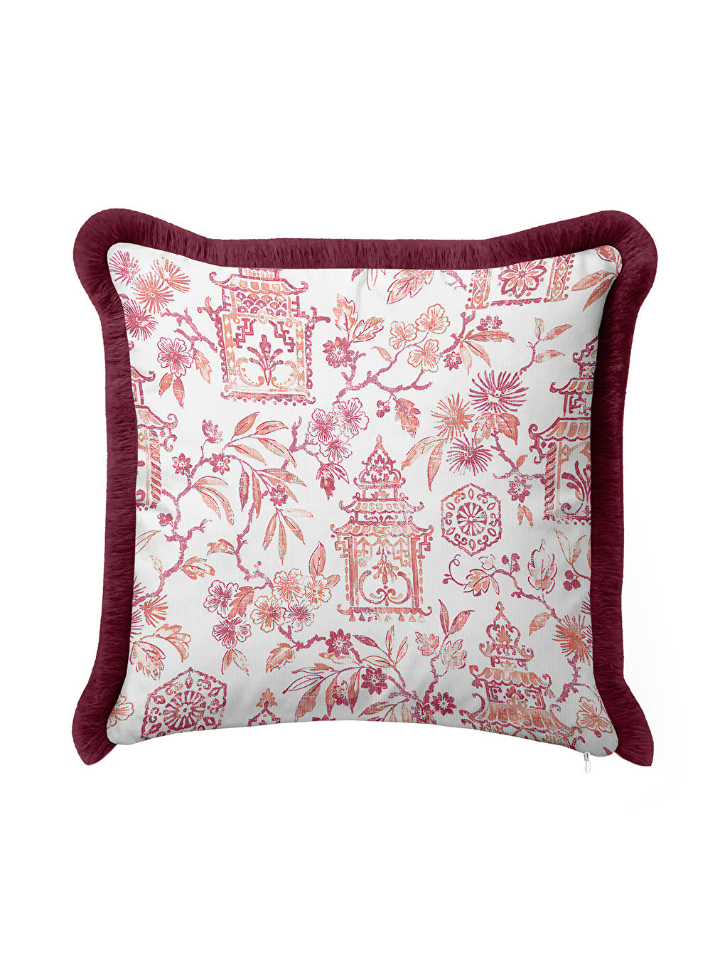 Karışık Lüks Saray Motifli Saçaklı Yastık Kılıfı - Doğu Esintisi Klasik Bordo Püsküllü Kırlent Kılıfı-1