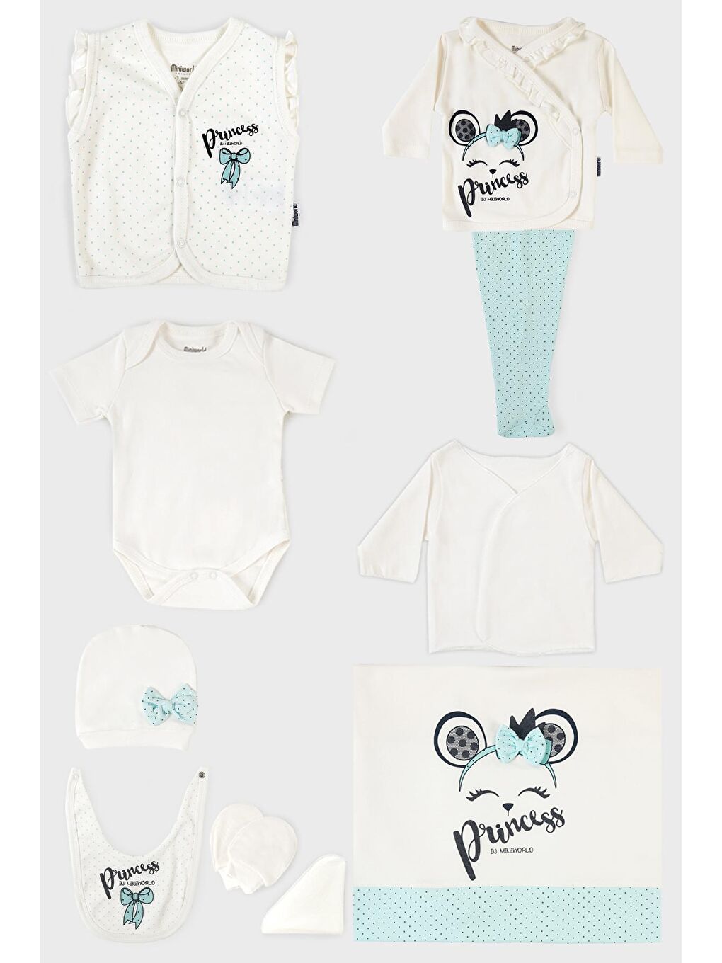 Turkuaz % 100 Pamuk Yumuşak Dokulu Yenidoğan 10 Lu Hastane Çıkışı 57414461-1