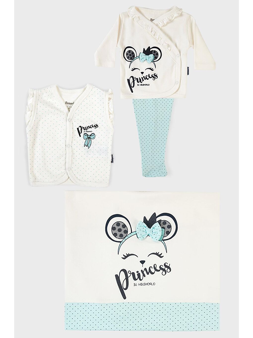 Turkuaz % 100 Pamuk Yumuşak Dokulu Yenidoğan 10 Lu Hastane Çıkışı 57414461-2