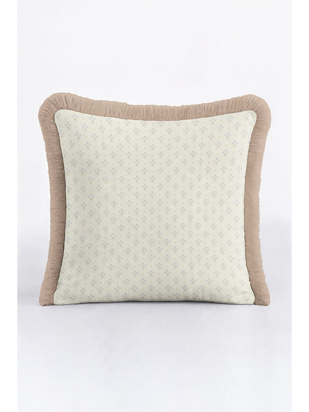 Karışık Zarif Lale Motifli Saçaklı Yastık Kılıfı - Pastel Krem Bohem Yumuşak Bej Püsküllü Kırlent Kılıfı-2