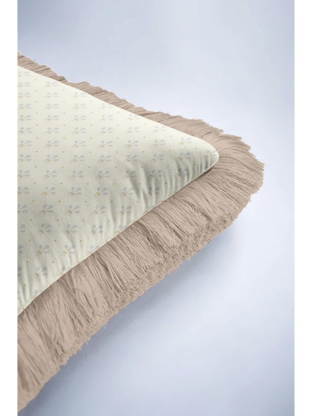 Karışık Zarif Lale Motifli Saçaklı Yastık Kılıfı - Pastel Krem Bohem Yumuşak Bej Püsküllü Kırlent Kılıfı-6