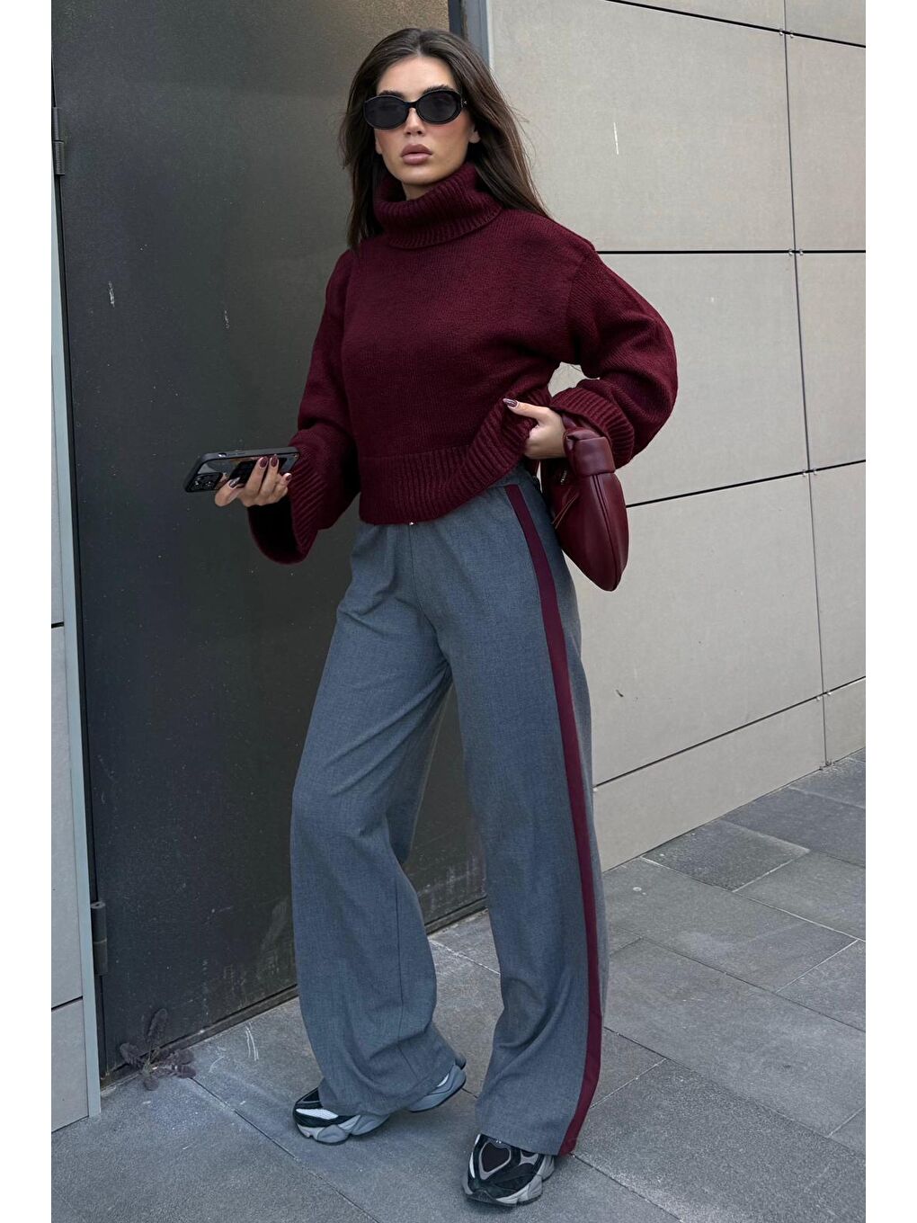 Bordo Boğazlı Kadın Triko Kazak Mg2255-1