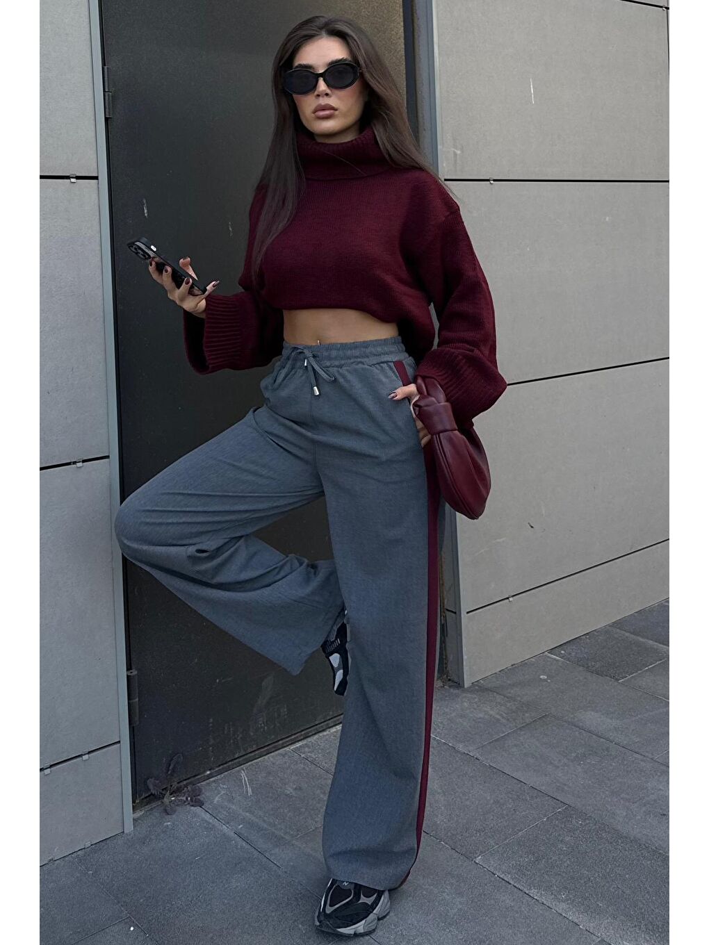 Bordo Boğazlı Kadın Triko Kazak Mg2255-2