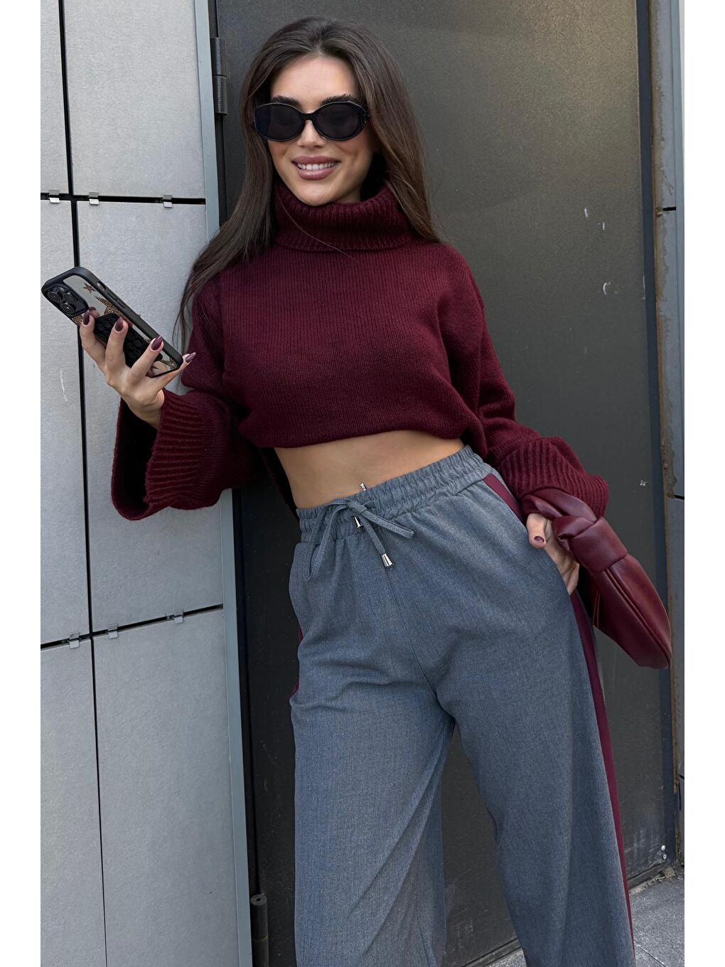 Bordo Boğazlı Kadın Triko Kazak Mg2255-4