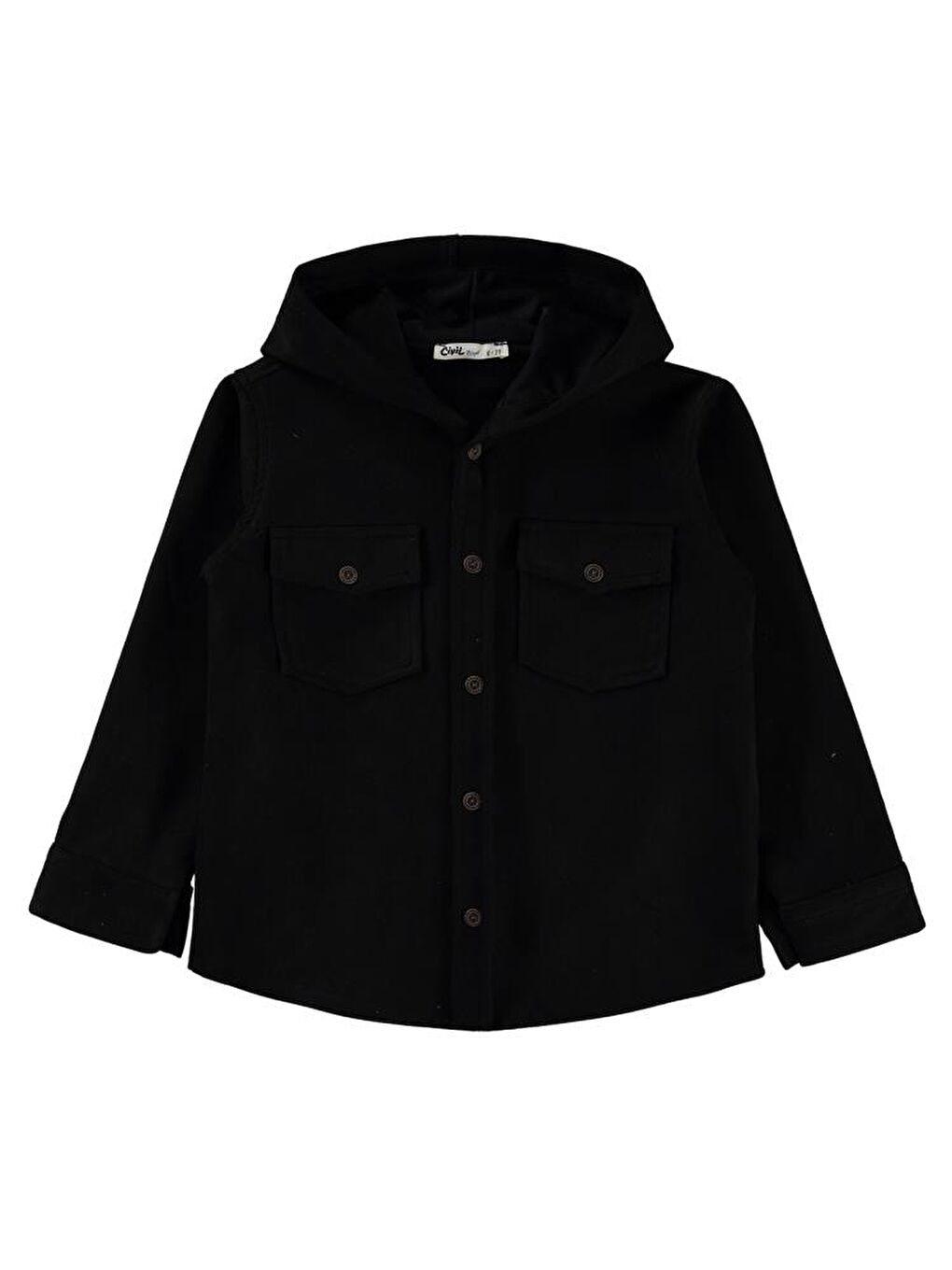 Boys Çift Cepli Kapüşonlu 10-13 Yaş Gömlek - Siyah 11-12 Yaş