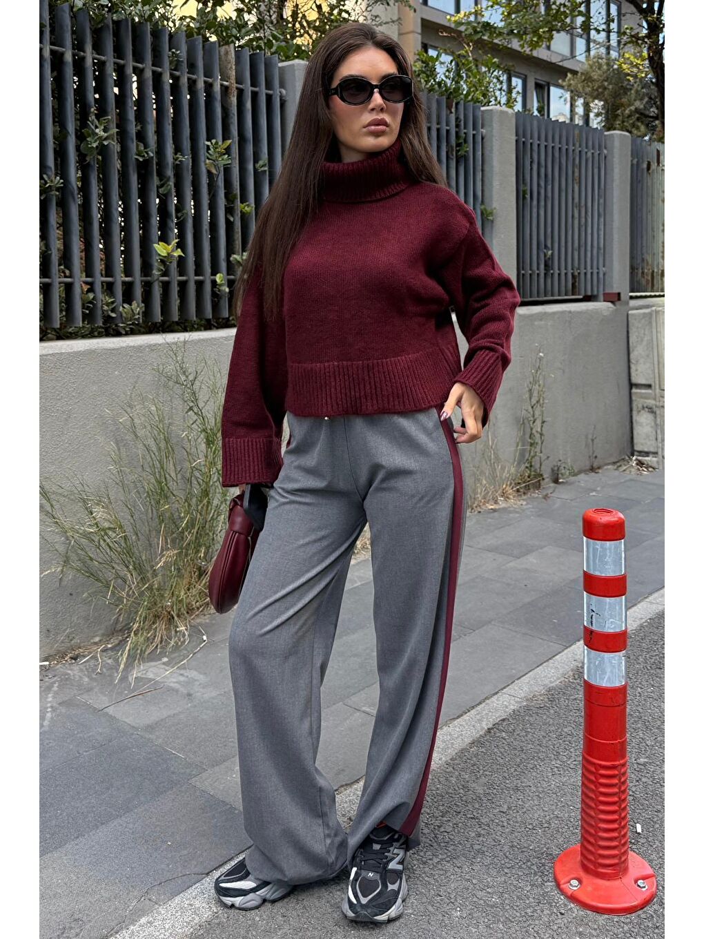 Bordo Boğazlı Kadın Triko Kazak Mg2255-7