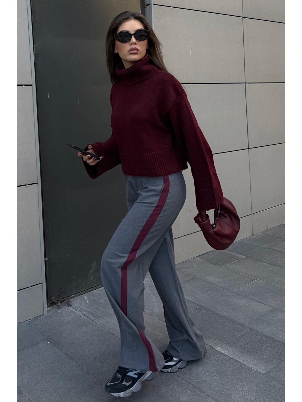 Bordo Boğazlı Kadın Triko Kazak Mg2255-8