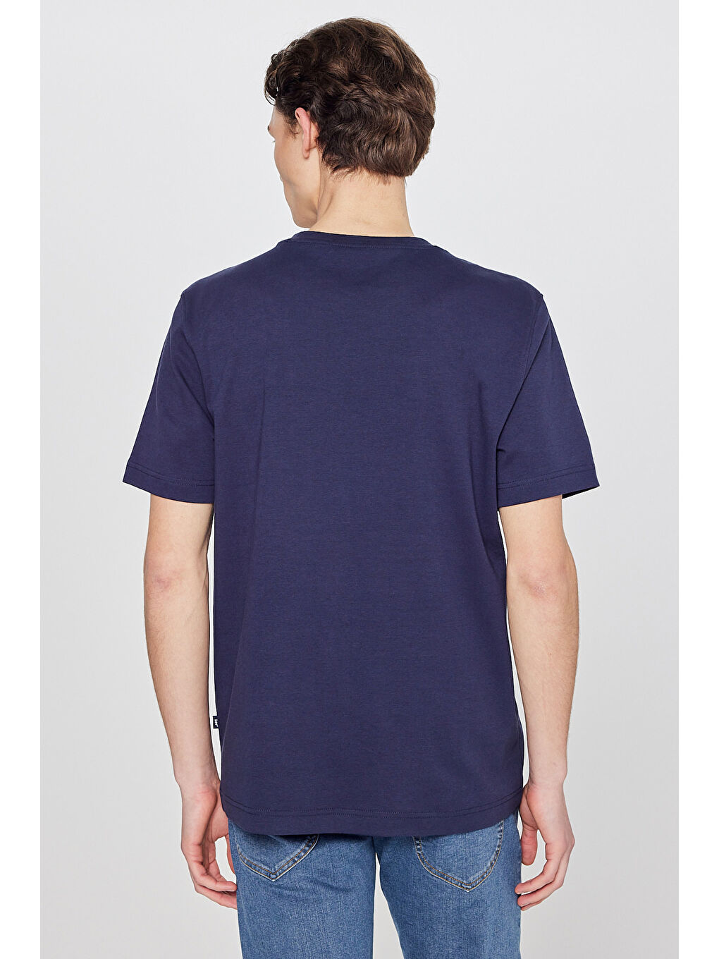 %100 Pamuk Regular Fit Normal Kesim Bisiklet Yaka Lacivert Basic Tişört-4