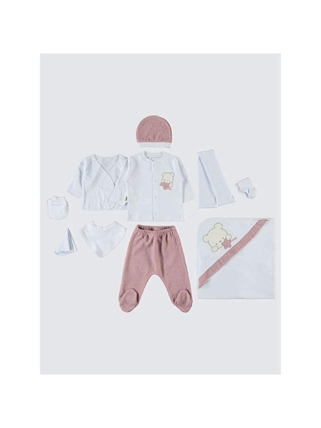 Pembe Baby Unisex Bebek 10'lu Zıbın Seti - Pudra 0-1 Ay