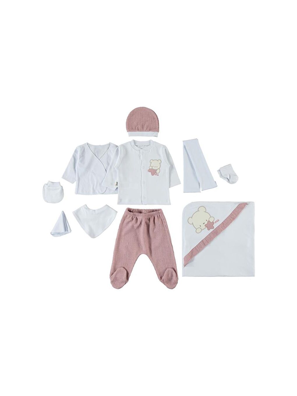 Pembe Baby Unisex Bebek 10'lu Zıbın Seti - Pudra 0-1 Ay-1