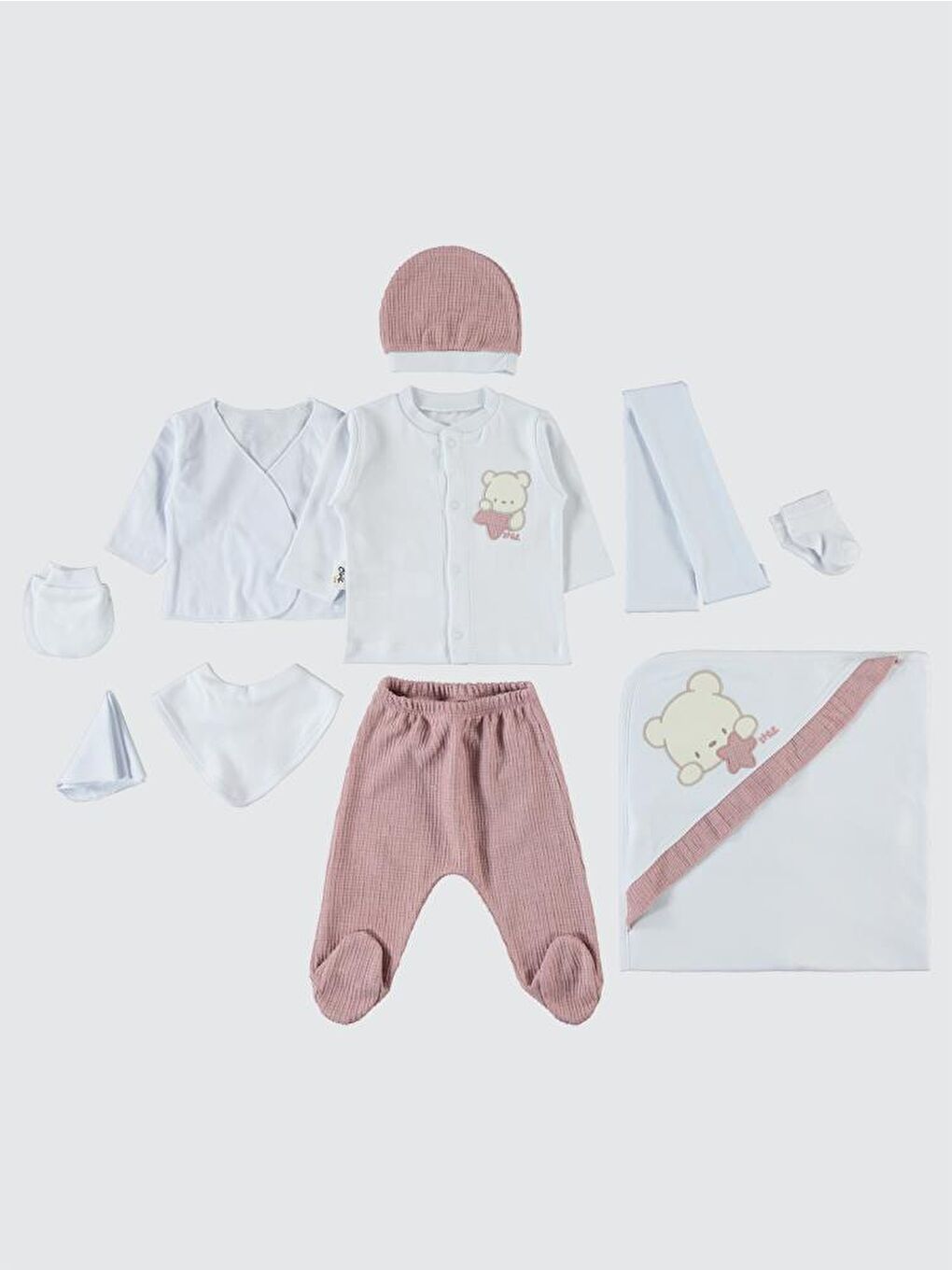 Pembe Baby Unisex Bebek 10'lu Zıbın Seti - Pudra 0-1 Ay-2