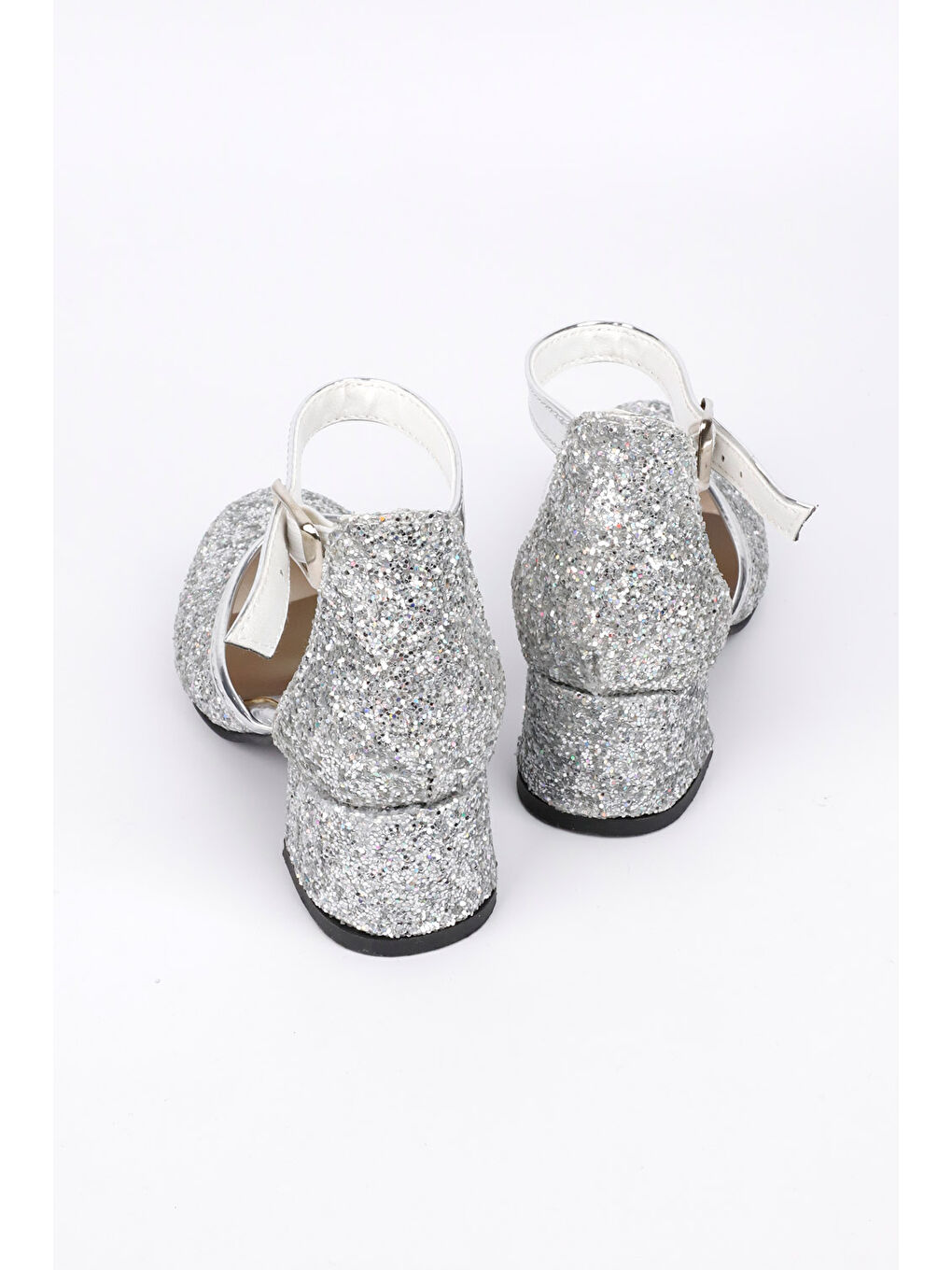 Gri Gümüş Simli Topuklu Kız Çocuk Ayakkabı-1