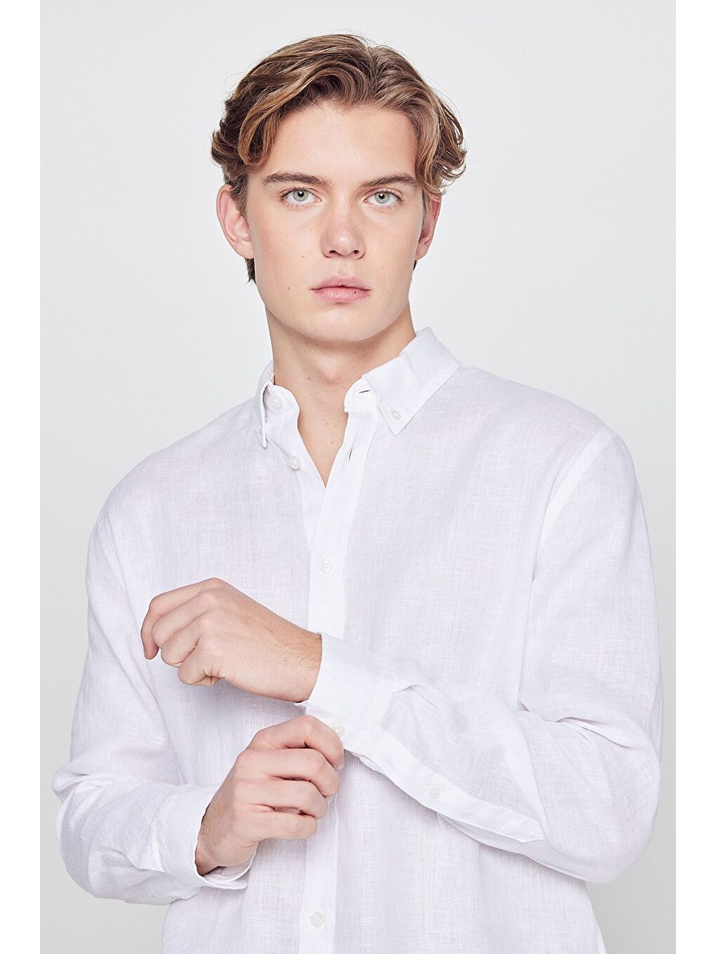 %100 Keten Regular Fit Beyaz Gömlek-3
