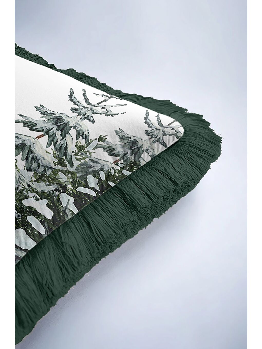 Karışık Kış Temalı Saçaklı Yastık Kılıfı - Yeni Yıl Vintage Rustik Kırmızı Yeşil Püsküllü Kırlent Kılıfı-6